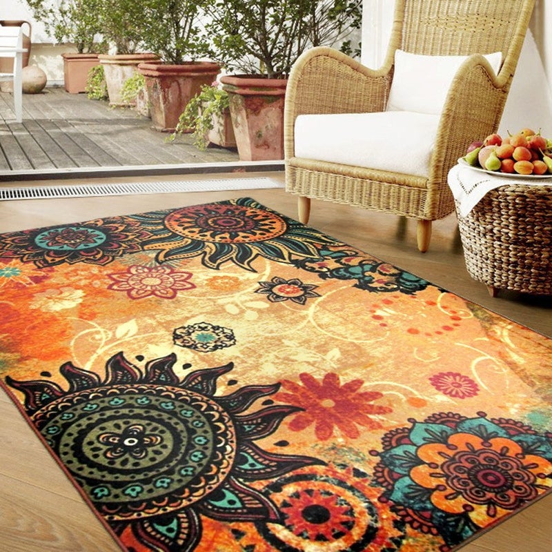 EUCH Contemporary Boho Retro Style Abstract Living Room Floor Carpets,Non-Skid Indoor Large Area Rugs,52"x75" Lotus - Image 3